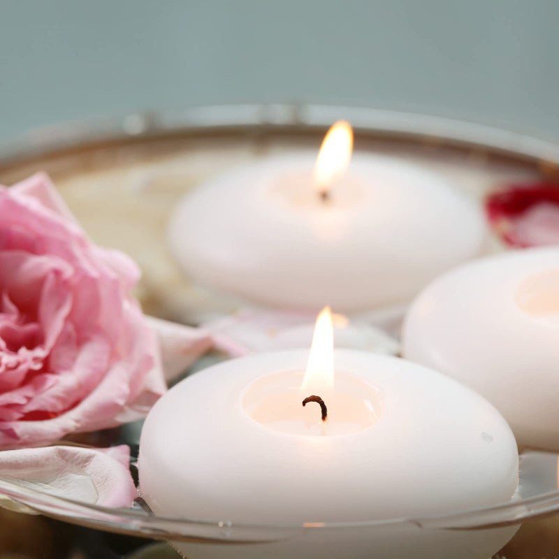 flamecan 24 Pack Floating Candles  3  White Unscented Dripless Wax Burning Candles  for Cylinder Vases  Weddings  Party and Holiday - Image 3